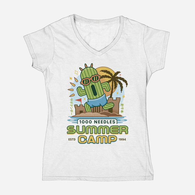Cactuar Summer Camp Vintage-Womens-V-Neck-Tee-LAGELANTEE