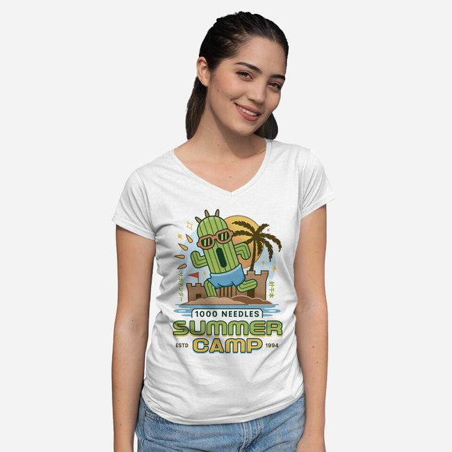 Cactuar Summer Camp Vintage-Womens-V-Neck-Tee-LAGELANTEE