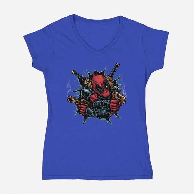 Mercenary For Hire-Womens-V-Neck-Tee-glitchygorilla