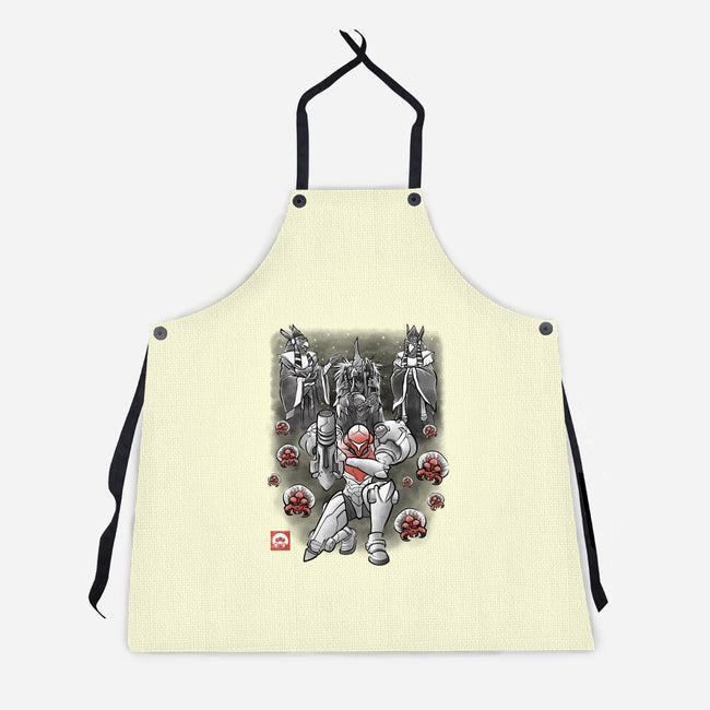 Galactic Bounty Sumi-E-Unisex-Kitchen-Apron-Astrobot Invention