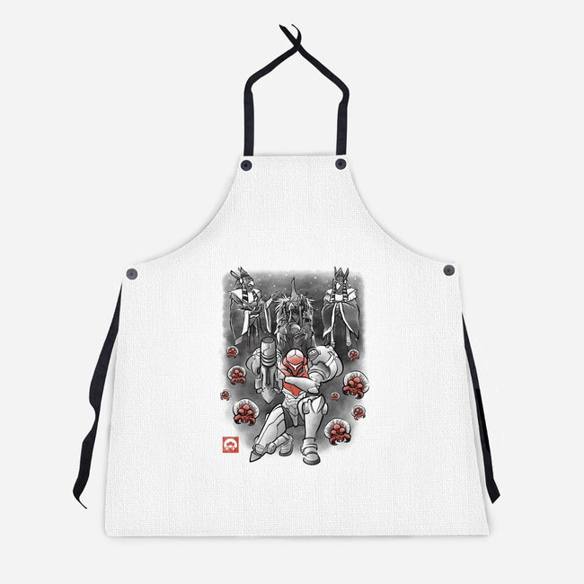 Galactic Bounty Sumi-E-Unisex-Kitchen-Apron-Astrobot Invention
