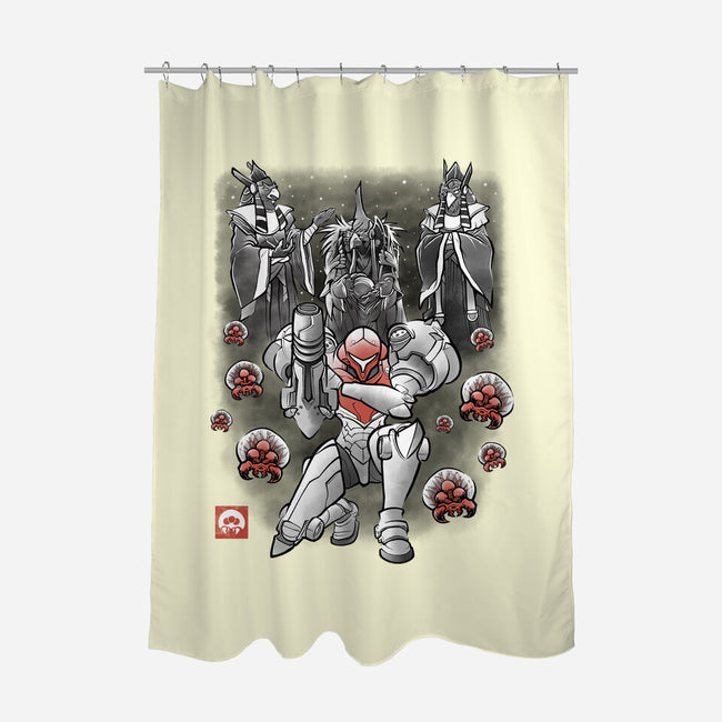 Galactic Bounty Sumi-E-None-Polyester-Shower Curtain-Astrobot Invention