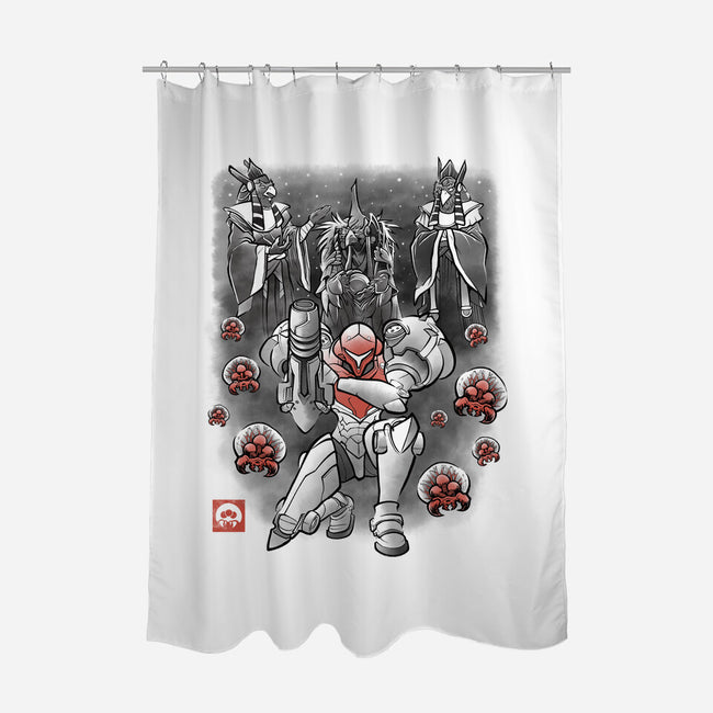 Galactic Bounty Sumi-E-None-Polyester-Shower Curtain-Astrobot Invention