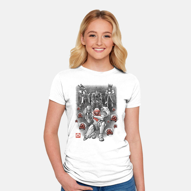 Galactic Bounty Sumi-E-Womens-Fitted-Tee-Astrobot Invention