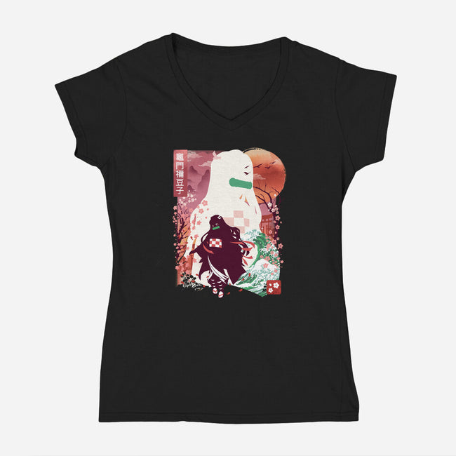 Chosen Demon Landscape-Womens-V-Neck-Tee-dandingeroz