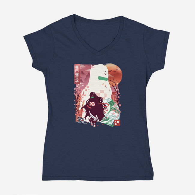Chosen Demon Landscape-Womens-V-Neck-Tee-dandingeroz