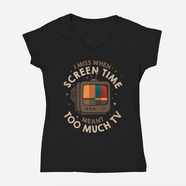 Screen Time Meant Too Much TV-Womens-V-Neck-Tee-koalastudio