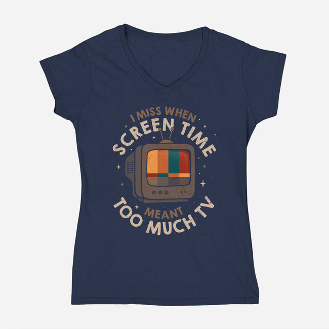 Screen Time Meant Too Much TV-Womens-V-Neck-Tee-koalastudio