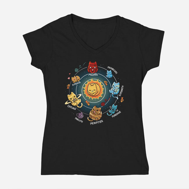 Solar System Kittens-Womens-V-Neck-Tee-Vallina84