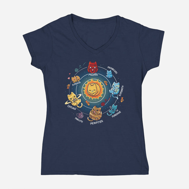 Solar System Kittens-Womens-V-Neck-Tee-Vallina84
