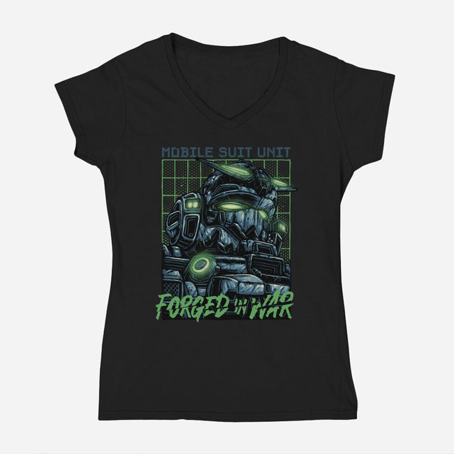 Forged In War-Womens-V-Neck-Tee-glitchygorilla