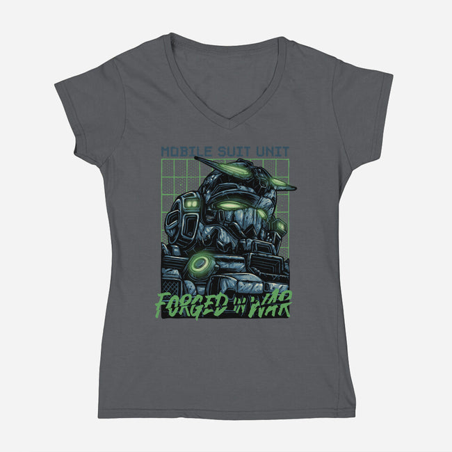 Forged In War-Womens-V-Neck-Tee-glitchygorilla