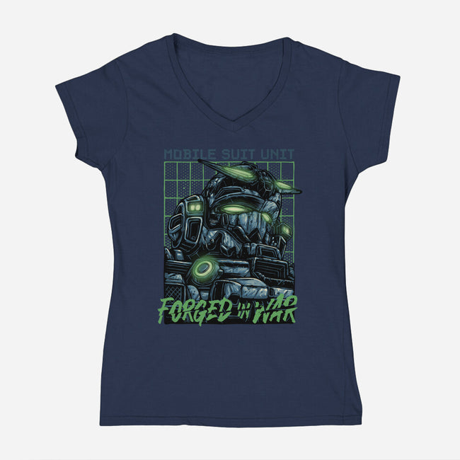 Forged In War-Womens-V-Neck-Tee-glitchygorilla