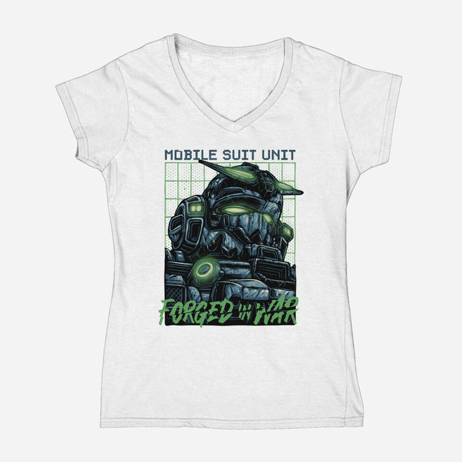Forged In War-Womens-V-Neck-Tee-glitchygorilla