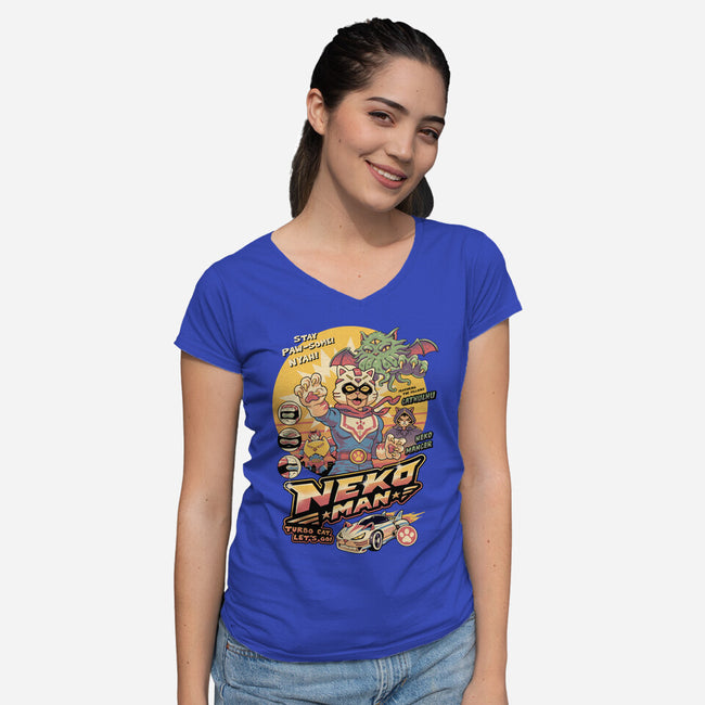 Neko Man-Womens-V-Neck-Tee-vp021