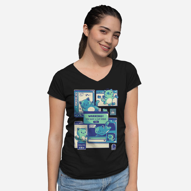 Cat Virus Funny Kitten-Womens-V-Neck-Tee-tobefonseca