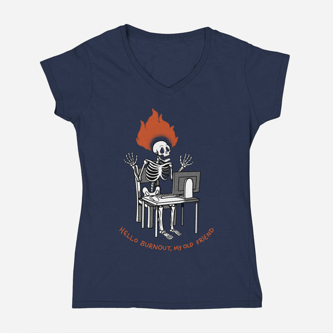 Skeleton Computer Burnout-Womens-V-Neck-Tee-tobefonseca
