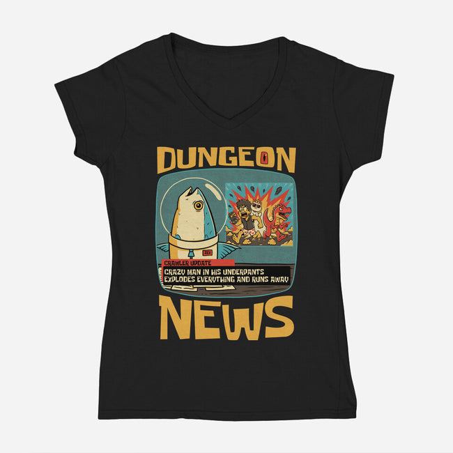 Dungeon Crawler Fish News-Womens-V-Neck-Tee-Studio Mootant
