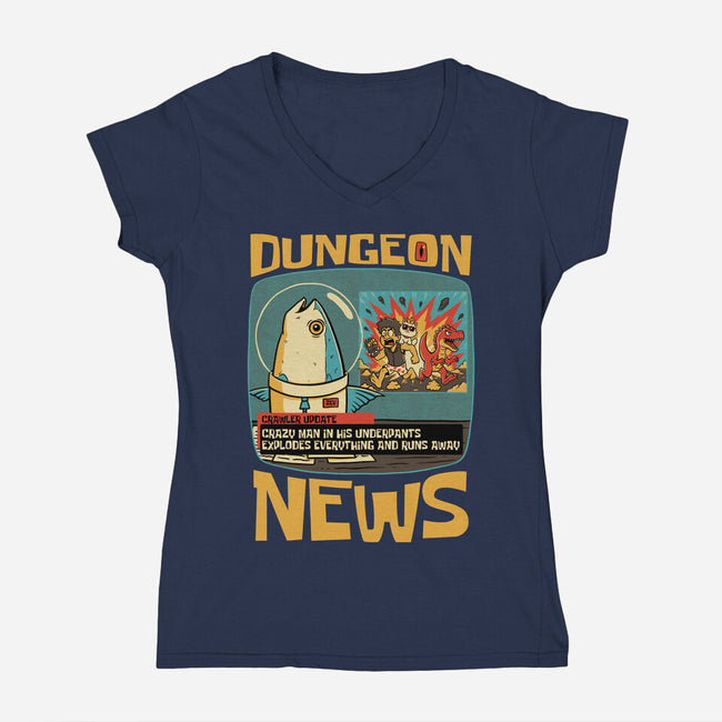 Dungeon Crawler Fish News-Womens-V-Neck-Tee-Studio Mootant