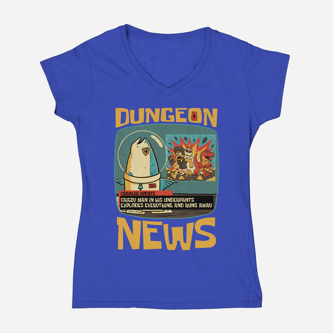 Dungeon Crawler Fish News-Womens-V-Neck-Tee-Studio Mootant