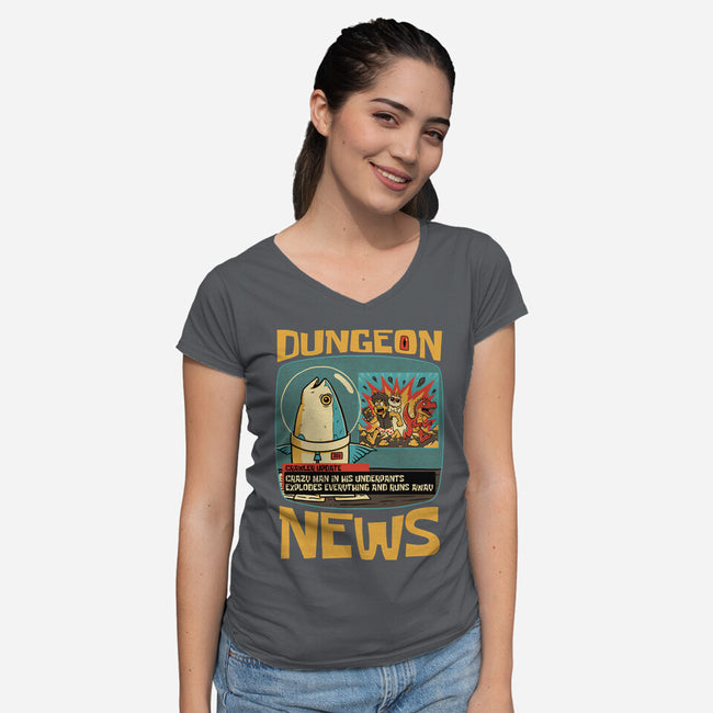 Dungeon Crawler Fish News-Womens-V-Neck-Tee-Studio Mootant