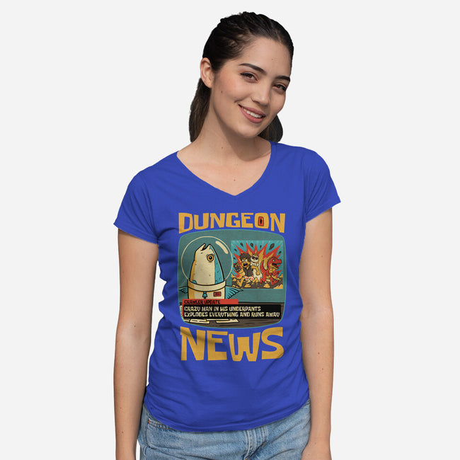 Dungeon Crawler Fish News-Womens-V-Neck-Tee-Studio Mootant