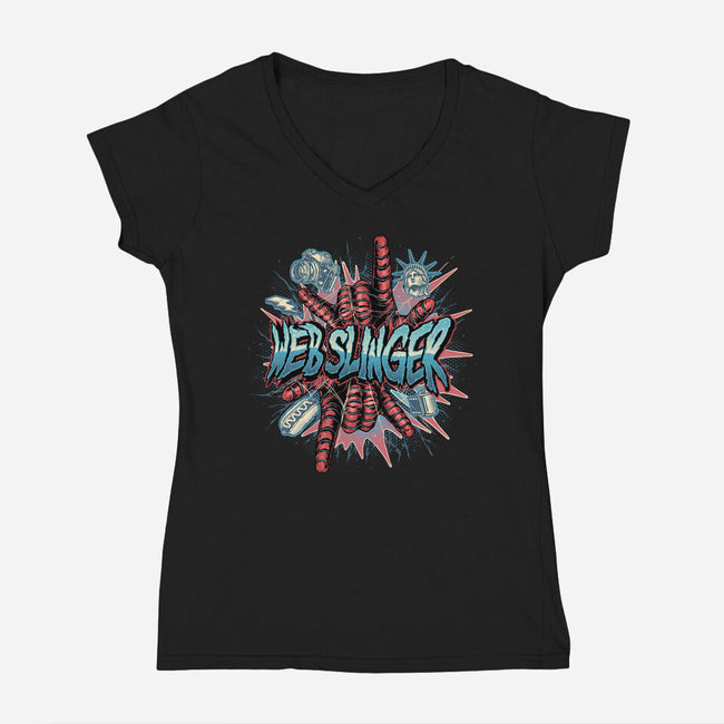 Legend Of The Web Slinger-Womens-V-Neck-Tee-glitchygorilla