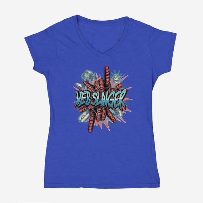 Legend Of The Web Slinger-Womens-V-Neck-Tee-glitchygorilla