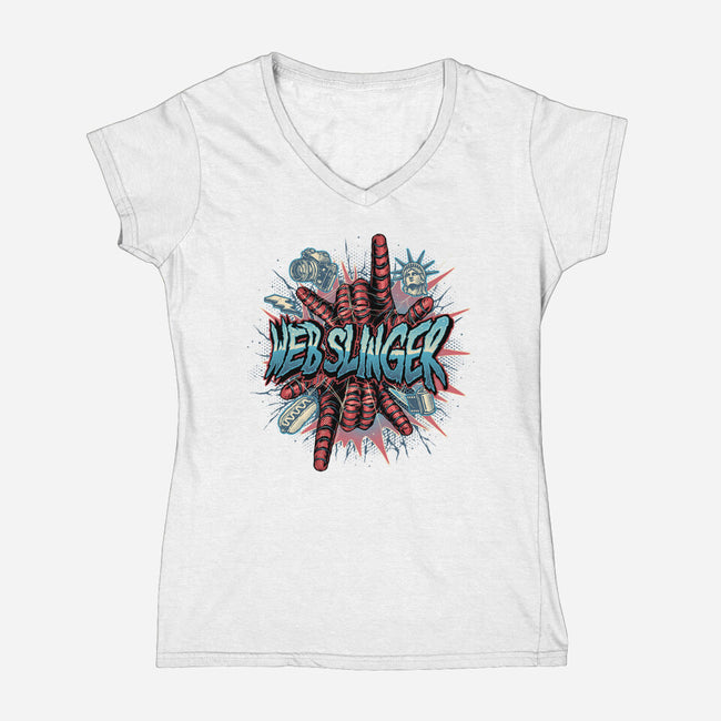 Legend Of The Web Slinger-Womens-V-Neck-Tee-glitchygorilla