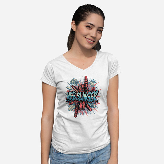 Legend Of The Web Slinger-Womens-V-Neck-Tee-glitchygorilla