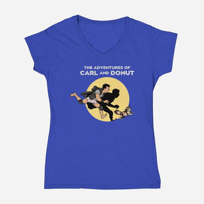 The Adventures Of Carl And Donut-Womens-V-Neck-Tee-NMdesign