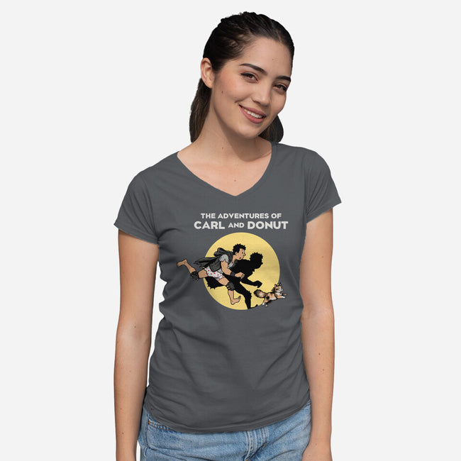 The Adventures Of Carl And Donut-Womens-V-Neck-Tee-NMdesign