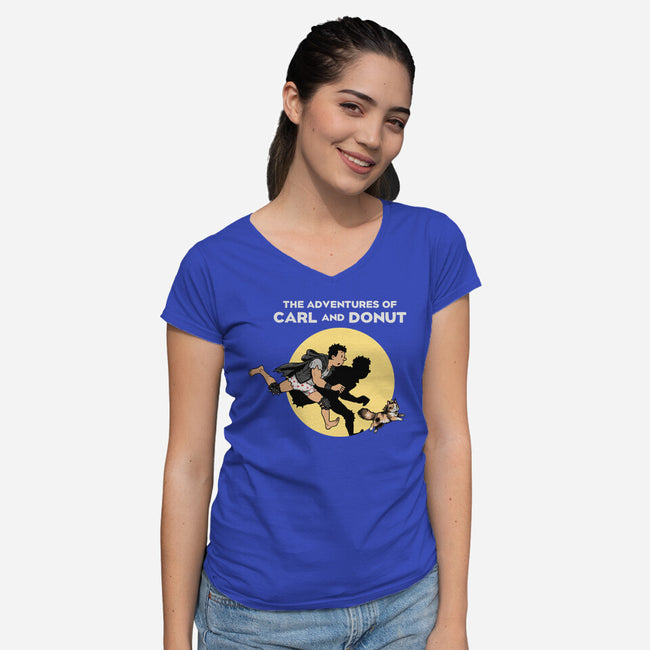 The Adventures Of Carl And Donut-Womens-V-Neck-Tee-NMdesign