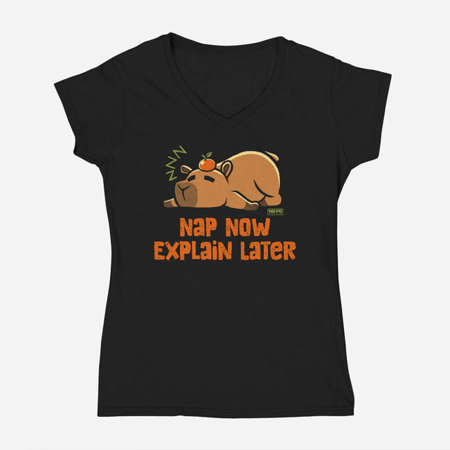 Nap Now Explain Later-Womens-V-Neck-Tee-worlddominationforcats