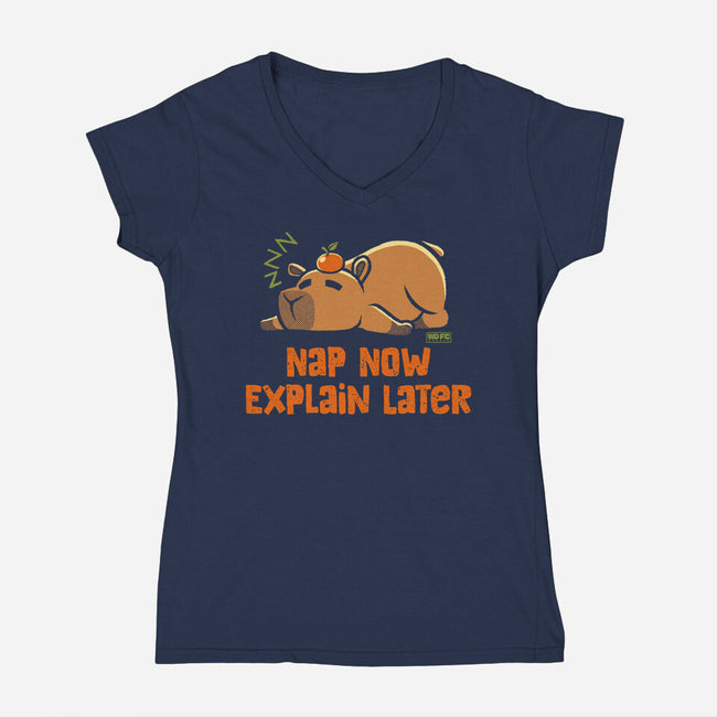 Nap Now Explain Later-Womens-V-Neck-Tee-worlddominationforcats
