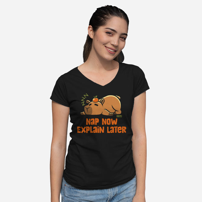 Nap Now Explain Later-Womens-V-Neck-Tee-worlddominationforcats