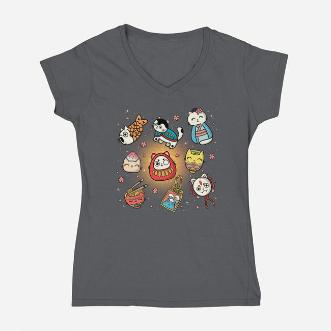 Kawaii Japanese Cat Collection-Womens-V-Neck-Tee-Freecheese