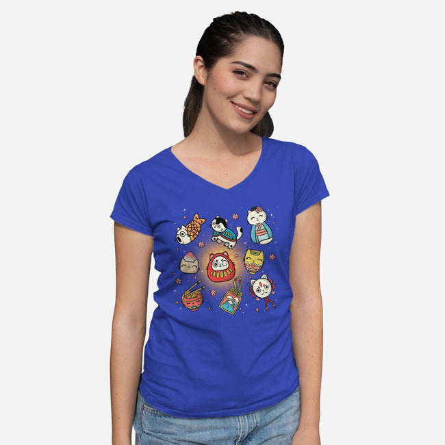 Kawaii Japanese Cat Collection-Womens-V-Neck-Tee-Freecheese