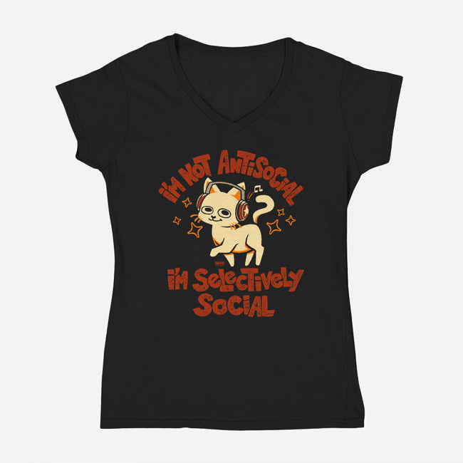 Just Selectively Social-Womens-V-Neck-Tee-worlddominationforcats