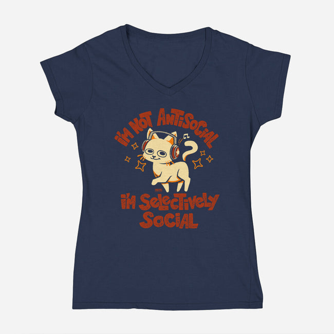 Just Selectively Social-Womens-V-Neck-Tee-worlddominationforcats