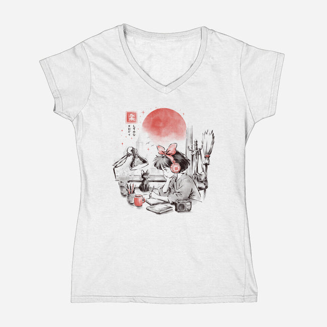 Quiet Melody-Womens-V-Neck-Tee-eduely