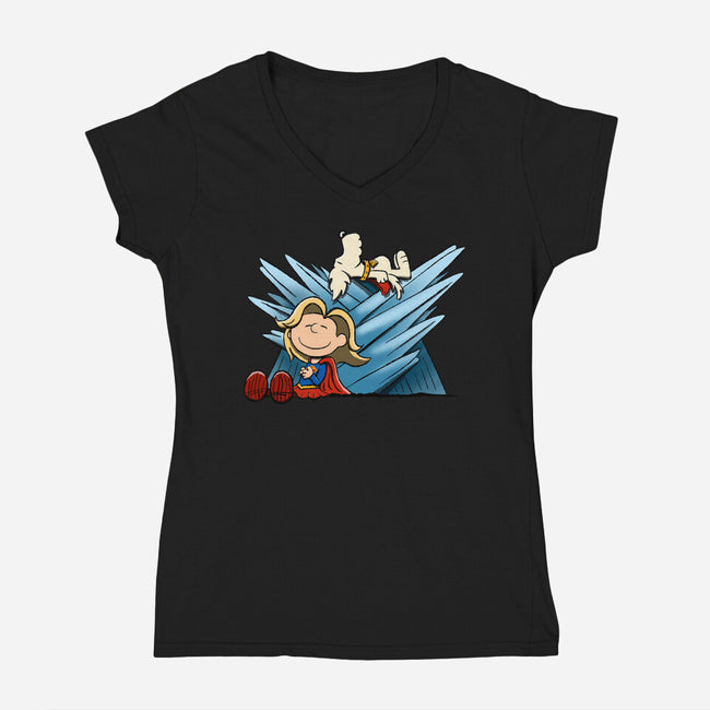 Happiness Is Super-Womens-V-Neck-Tee-DrawnByBryan