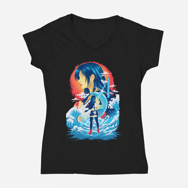 Great Wave Tifa-Womens-V-Neck-Tee-hypertwenty