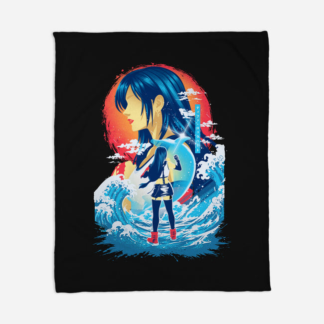 Great Wave Tifa-None-Fleece-Blanket-hypertwenty