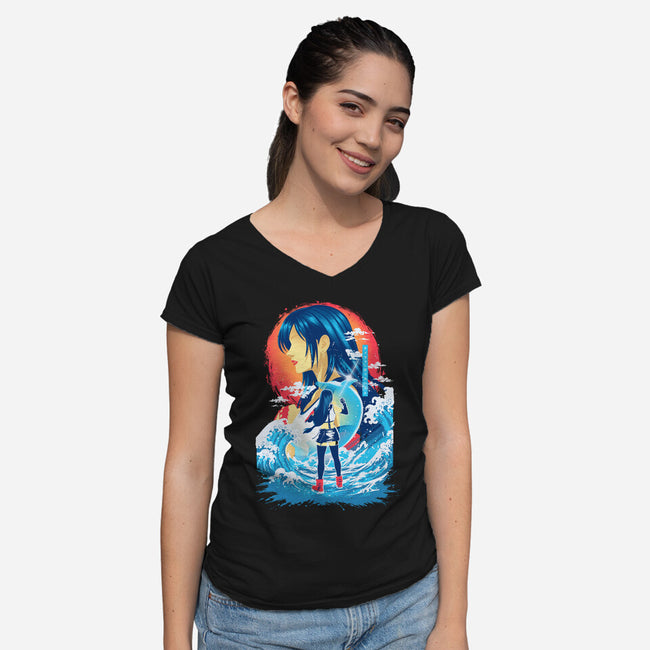 Great Wave Tifa-Womens-V-Neck-Tee-hypertwenty