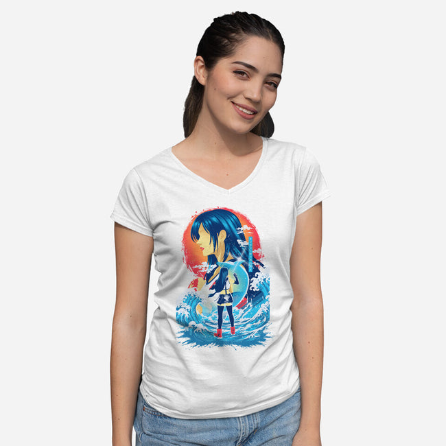 Great Wave Tifa-Womens-V-Neck-Tee-hypertwenty
