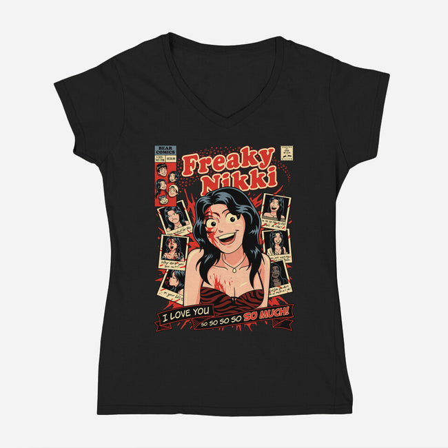 Freaky Comics-Womens-V-Neck-Tee-PrimePremne
