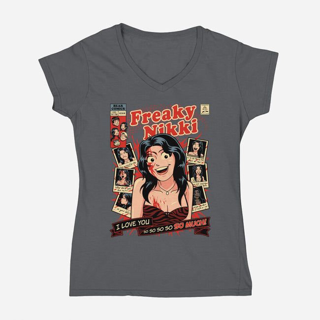 Freaky Comics-Womens-V-Neck-Tee-PrimePremne