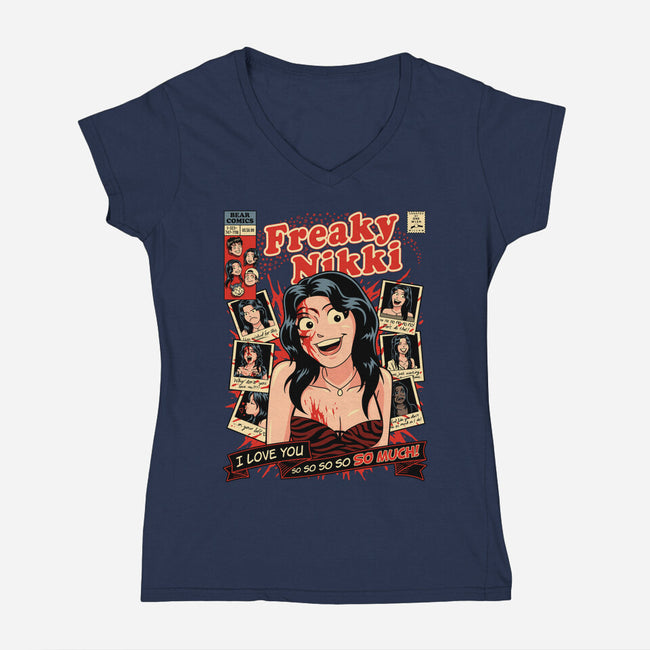 Freaky Comics-Womens-V-Neck-Tee-PrimePremne