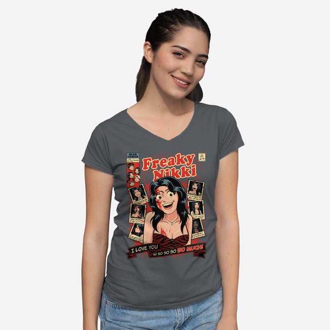 Freaky Comics-Womens-V-Neck-Tee-PrimePremne